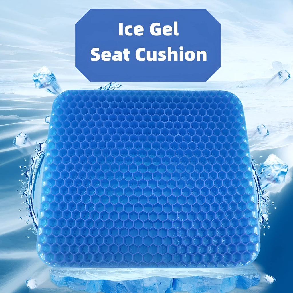 Square gel seat cushion with honeycomb structure and breathable cover for pressure relief