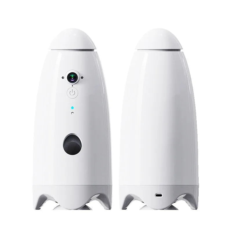 White ABS automatic pet feeder for cats and dogs with 1080p camera, USB charging, 270mm x 120mm