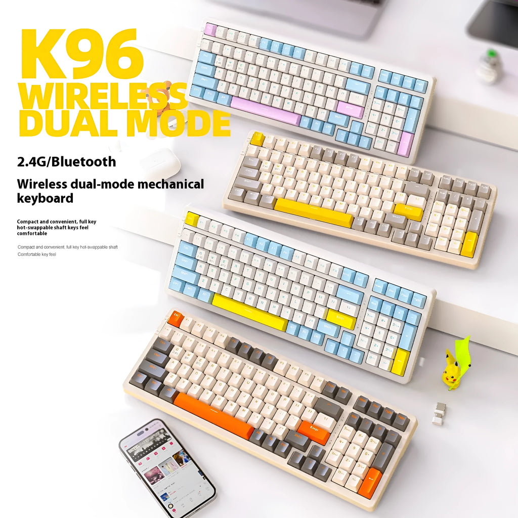 K96 Bluetooth dual-mode mechanical keyboard with red switches in compact 39cm ABS chassis