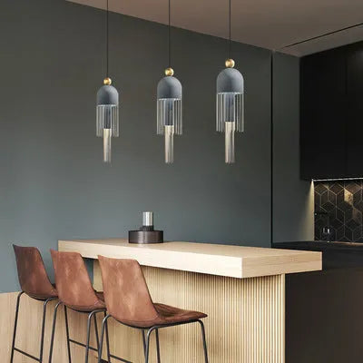 Glass tassel chandelier iron pendant lamp with LED light, button switch, adjustable height 1m, 220V, Style A B C