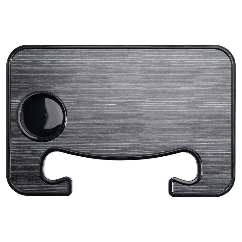 Foldable black car steering wheel laptop stand with cup holder accessory on 42x28cm surface