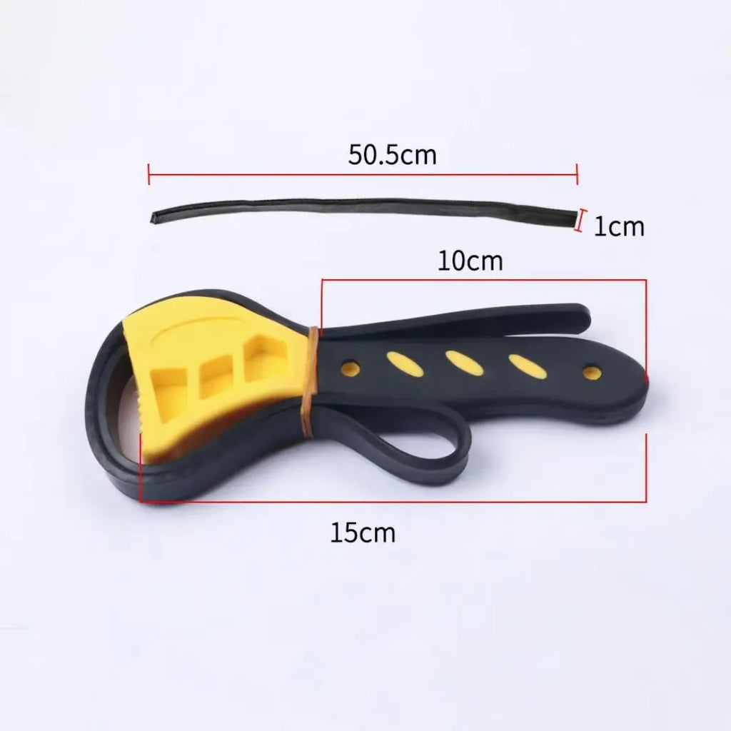 Adjustable rubber strap wrench set showing 6-inch and 8-inch filter wrenches with plastic rubber construction