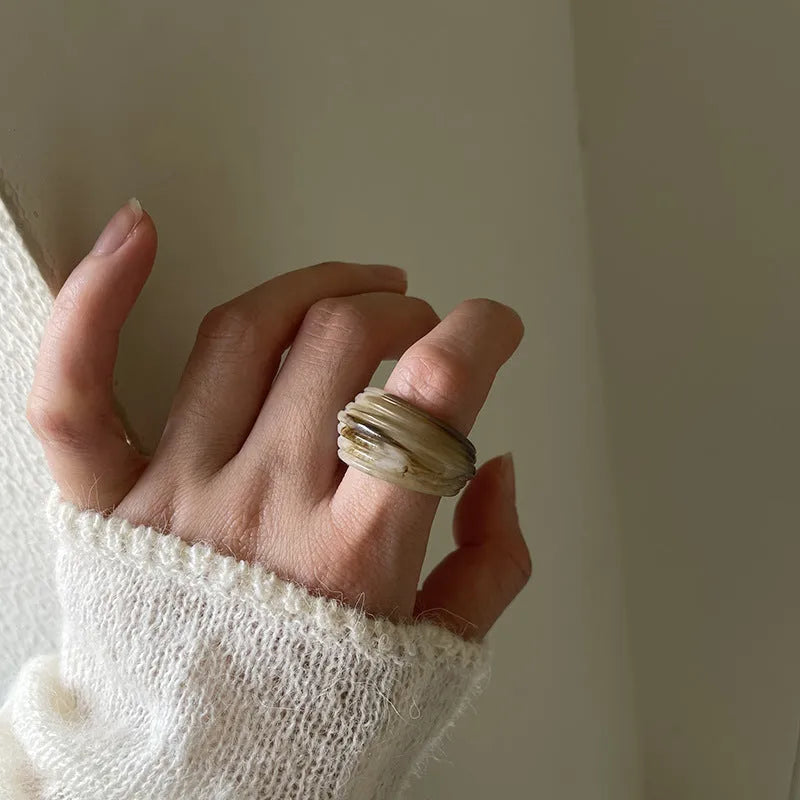 Chinese style irregular geometric resin wide ring in brown colour options
