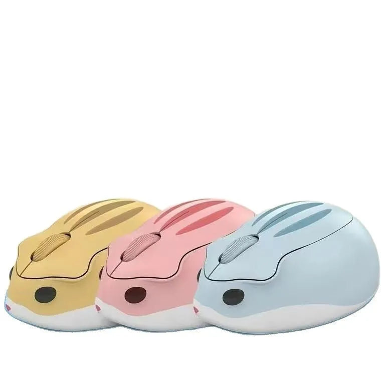 Yellow mute wireless Bluetooth computer mouse with compact hamster-inspired ergonomic shape.