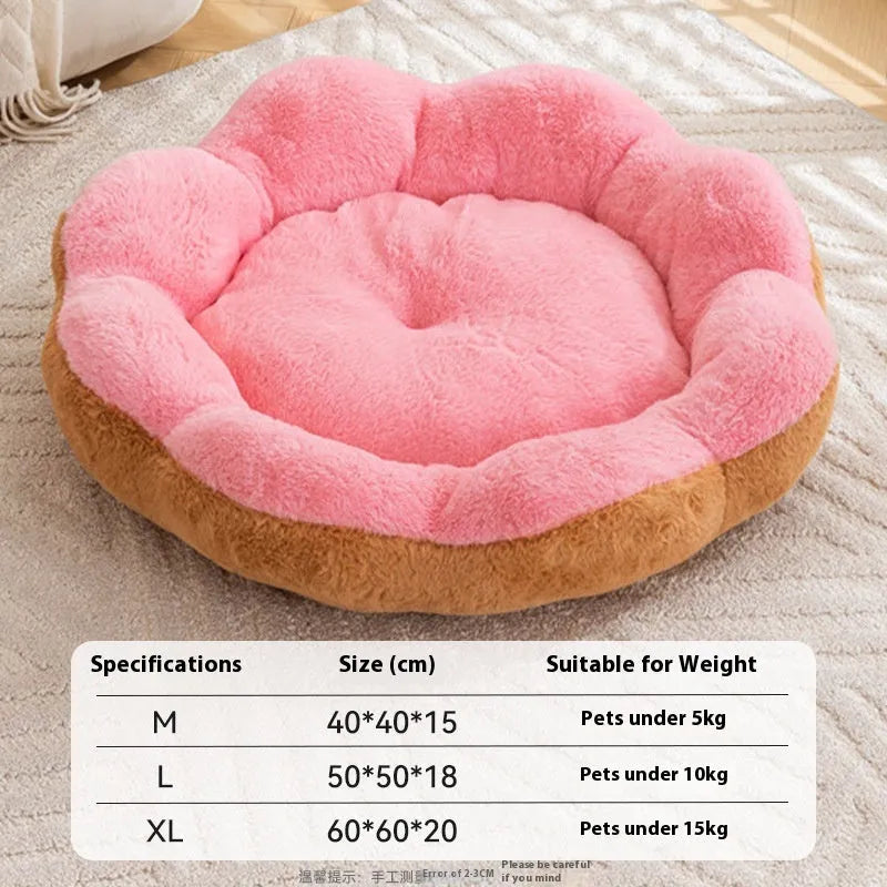 Thick rabbit plush round cat bed with detachable cover in brown gray colour