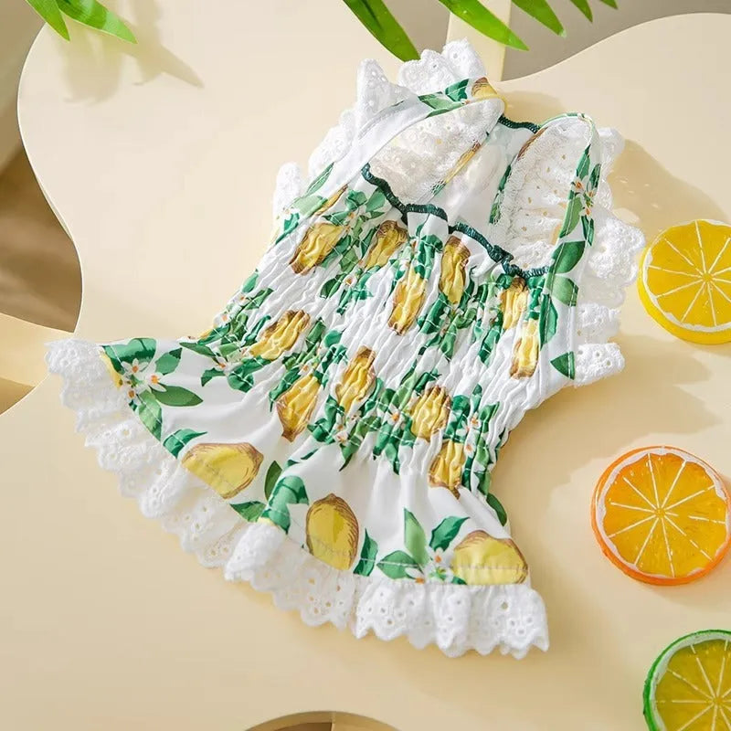 Rock yellow lemon polyester dog dress with thin breathable strap skirt in princess style
