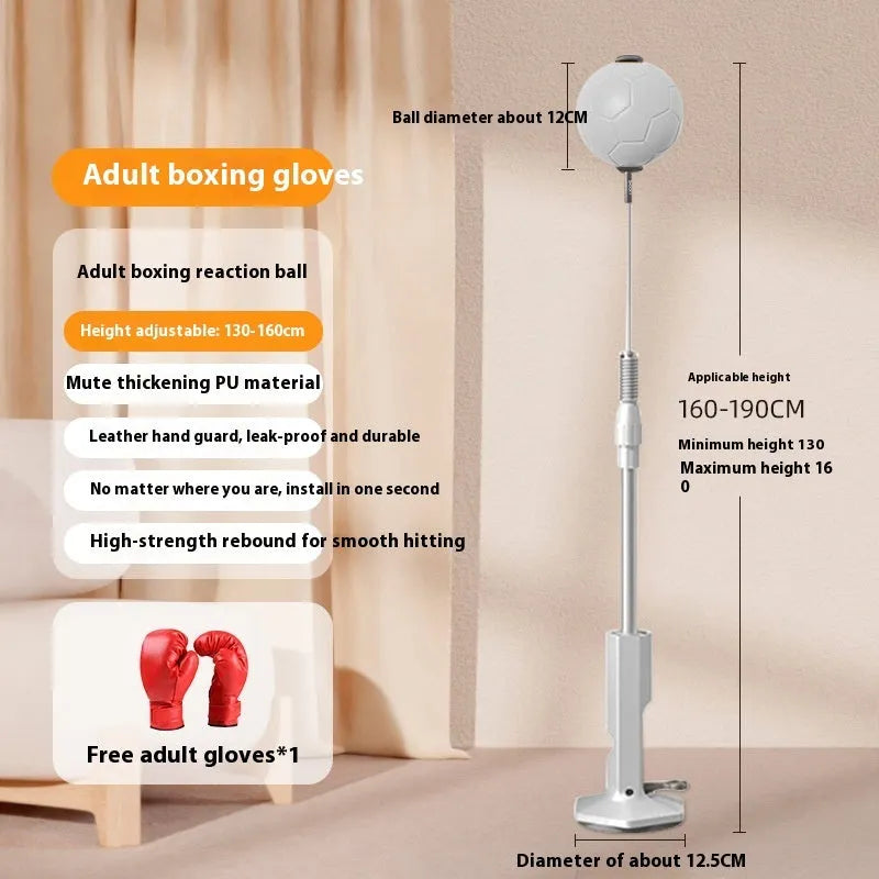 Vertical boxing reaction speed ball with roly-poly design and boxing gloves
