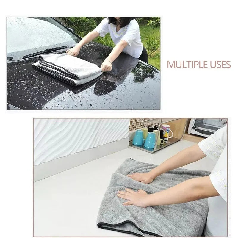 Microfiber car wash towel shown in three available sizes for vehicle cleaning