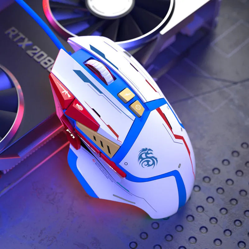 Desktop wired ergonomic gaming mouse with six-gear laser resolution in Primordial Ghost Claw colour