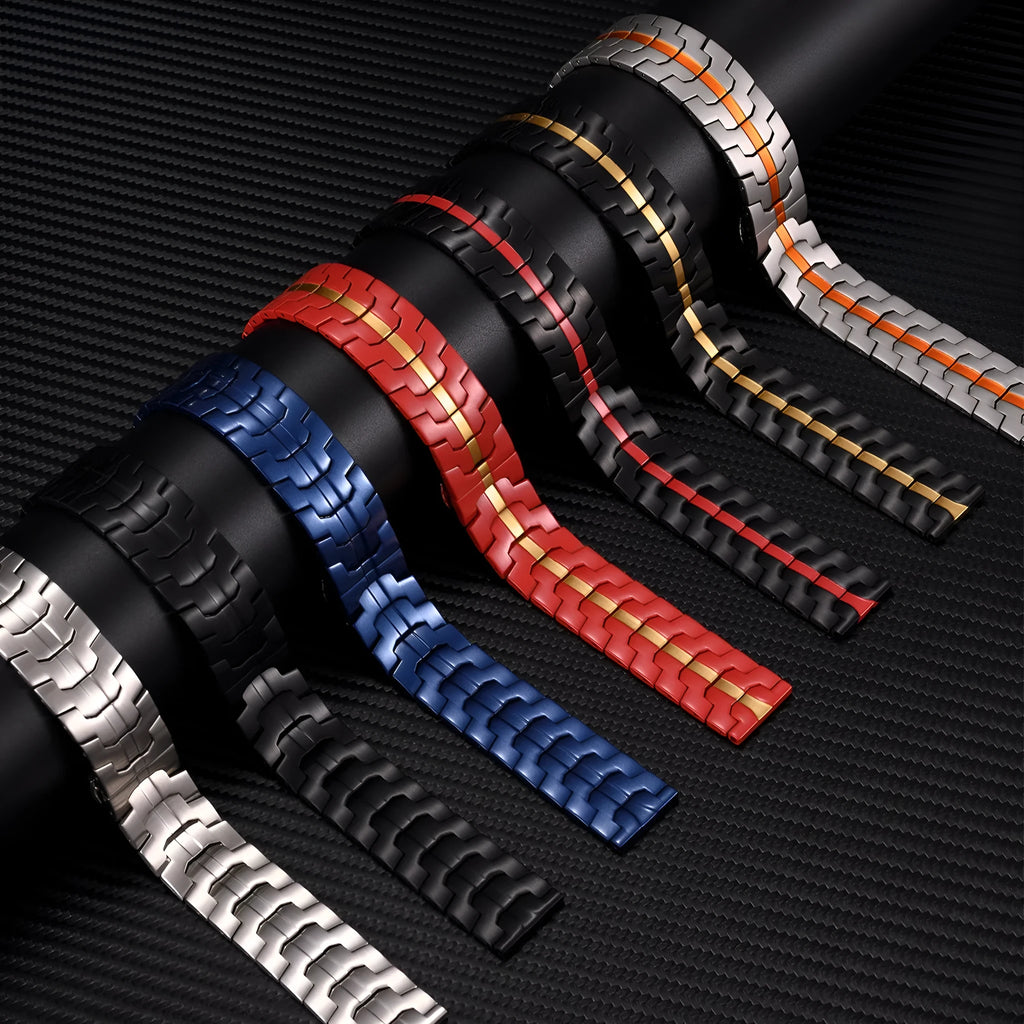 Stainless steel watch band for Samsung Galaxy Watch in silver and black colour options