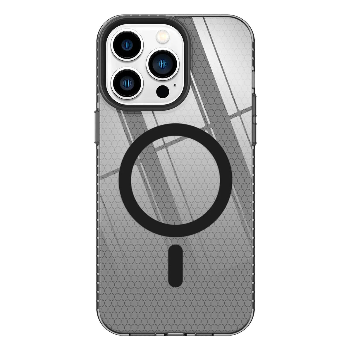 Magnetic TPU phone case with honeycomb pattern, drop-resistant all-inclusive cover for iPhone models.
