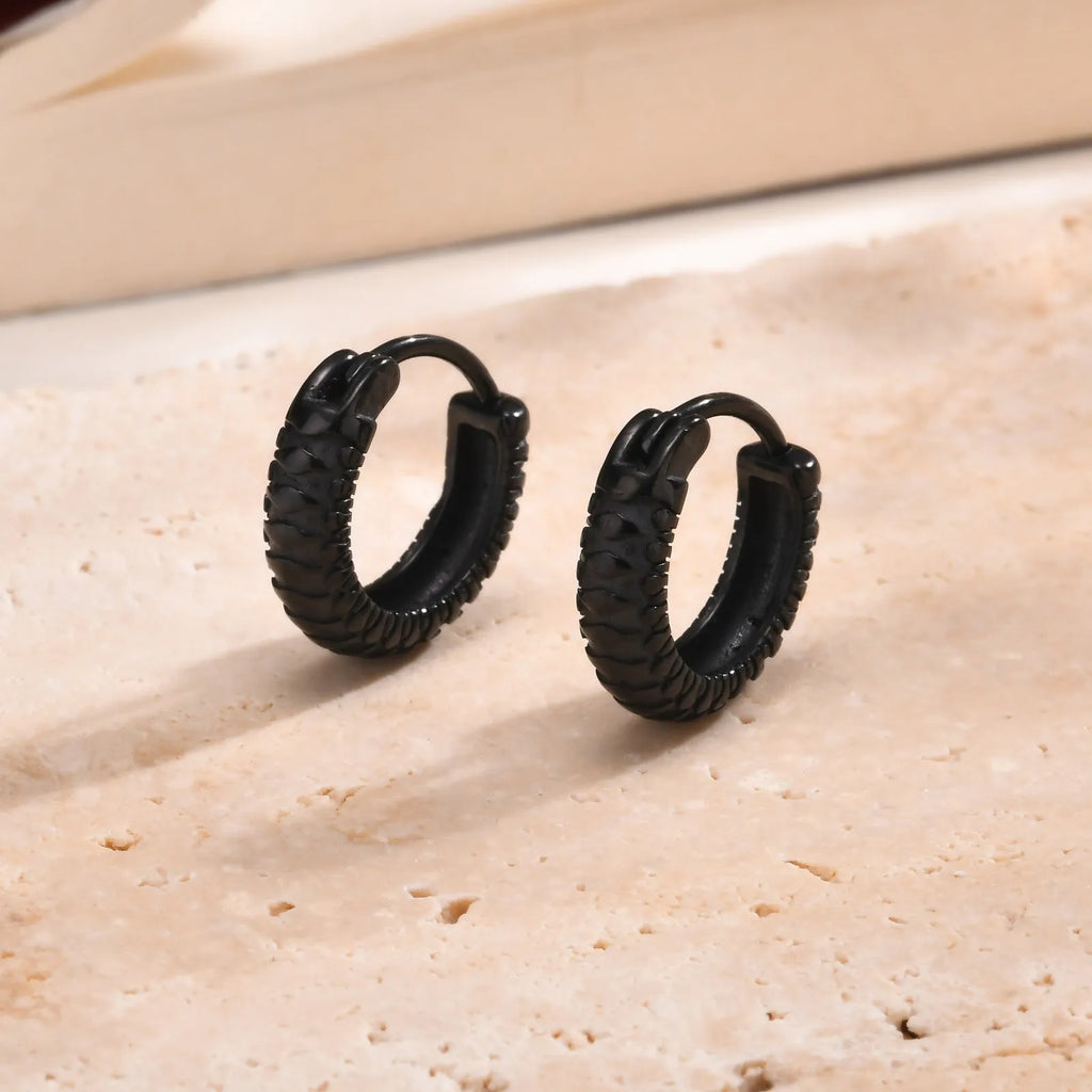Stainless steel snake pattern earrings in black and gold hip hop style