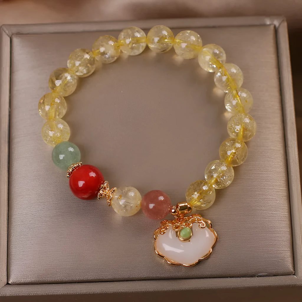 Women's yellow hair crystal jade Ruyi pendant bracelet with alloy construction