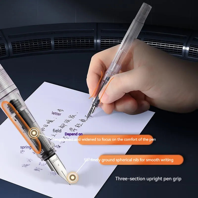 Student automatic suction pen set with plastic shell, 0.38mm and 0.5mm pen heads, and included ink feeder