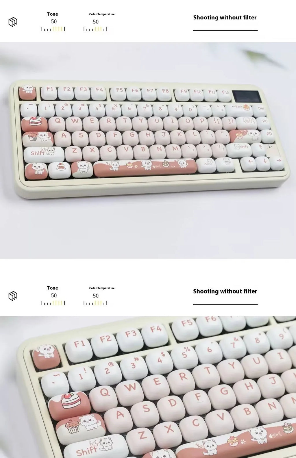 Cartoon dessert cat design on a round MOG profile mechanical keyboard key cap.