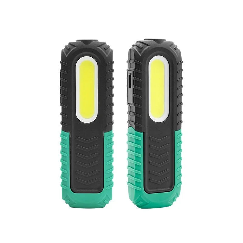 Black and green auto repair work light with USB cable for charging vehicle inspections
