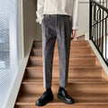 Men's wool straight-leg trousers in black, mid waist, non-iron, sizes 28-38