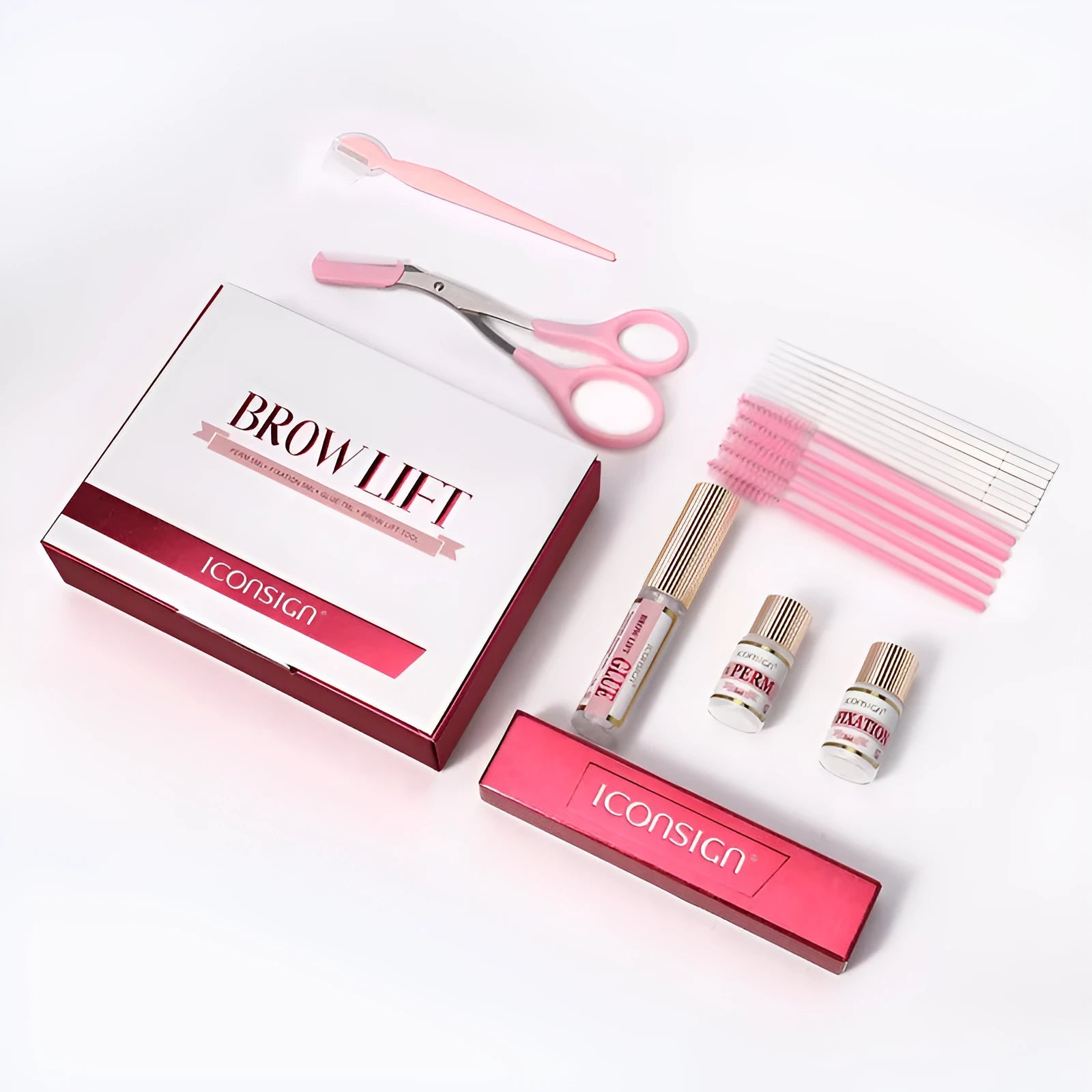 Pink eyebrow quick ironing tool in eyebrow scalding suit kit for keratosis treatment and brow styling