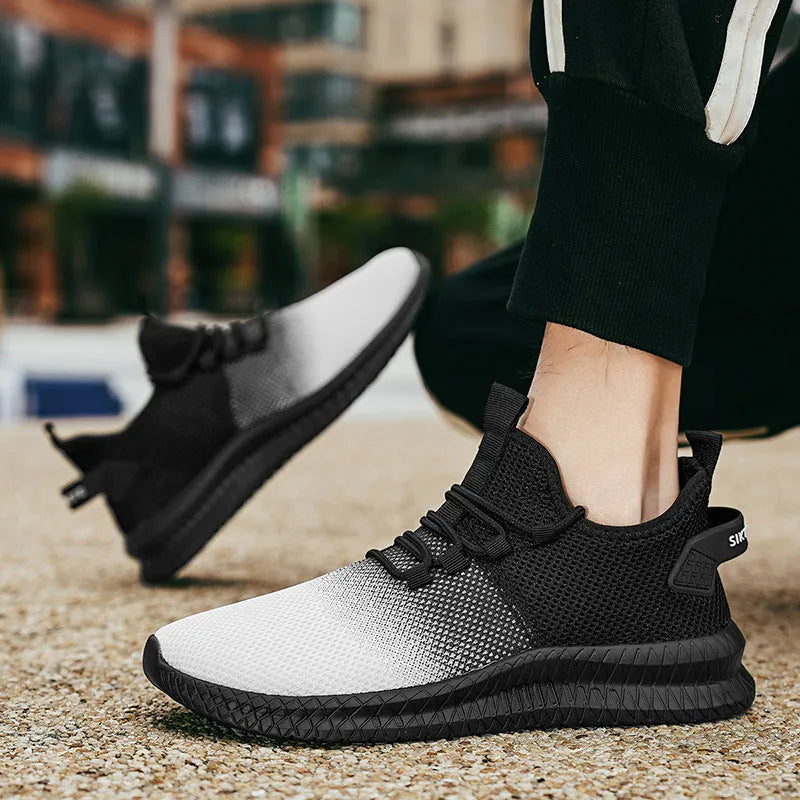 Men's low top gradient colour mesh casual sneakers with MD sole, lace up, in green white or red