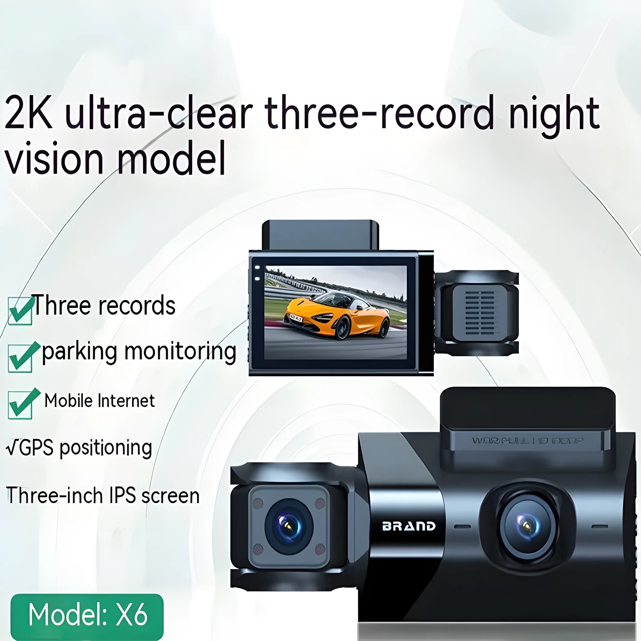 Black dashboard camera with 5-inch screen mounted on car windscreen