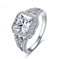 Geometric hollow zircon ring in platinum colour showing quadrilateral pattern design