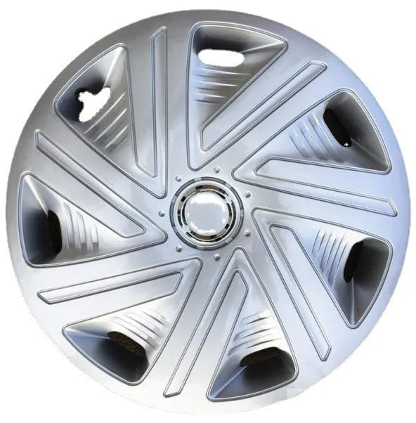 Universal ABS plastic wheel hub cover in silver finish for 15-inch car wheel.