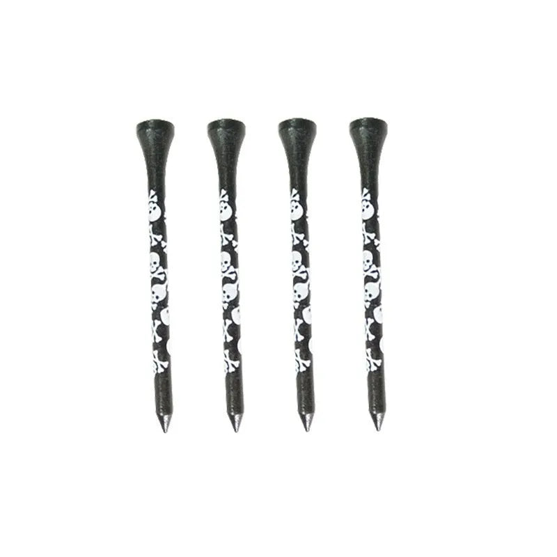 Black skull print bamboo golf spikes in 70mm and 83mm lengths - 10-piece replacement set