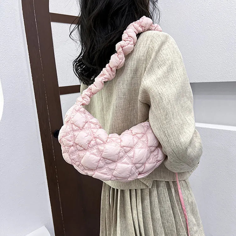 Women's nylon shoulder messenger bag in solid colour with adjustable strap showing dimensions 35cm wide by 20cm high
