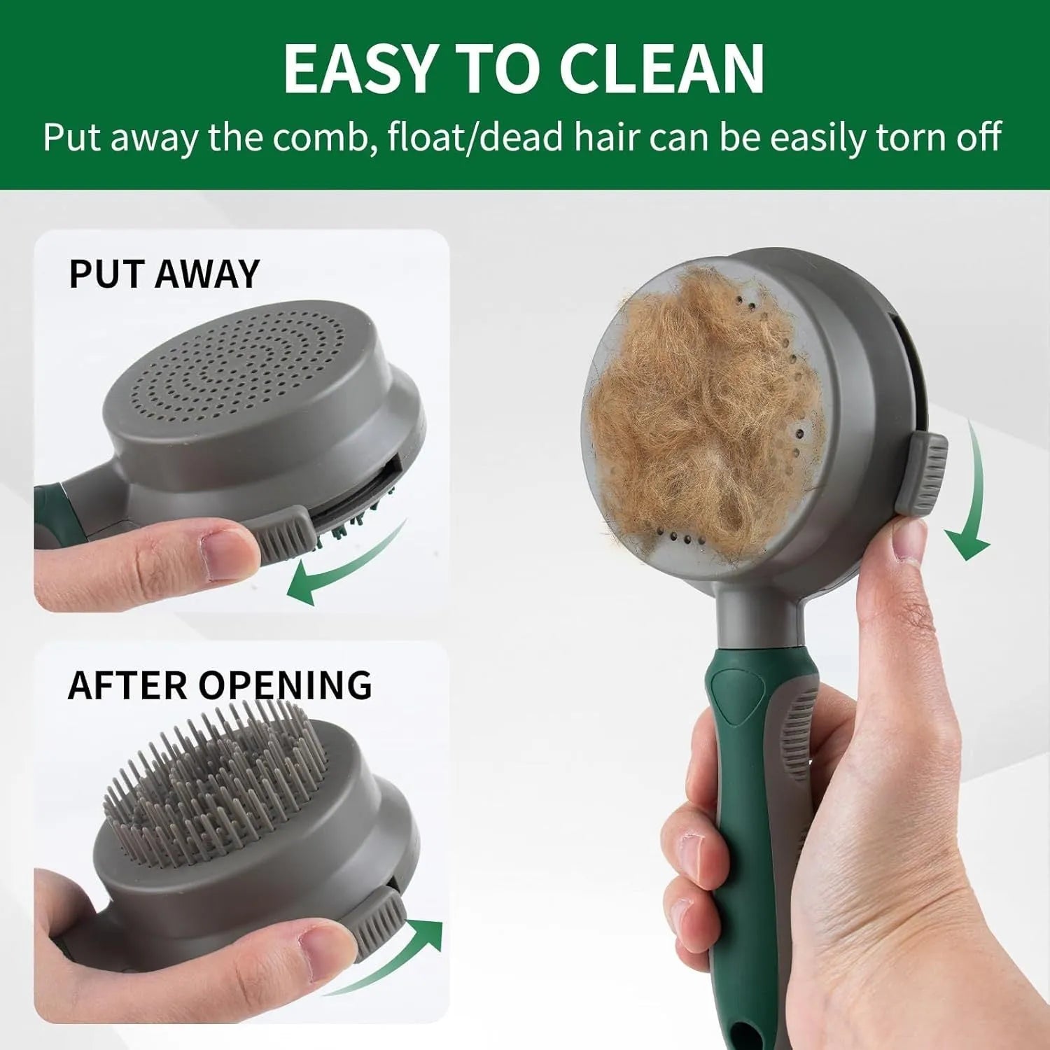 Green and pink 2-in-1 silicone cat grooming brush showing slicker brush and massager sides