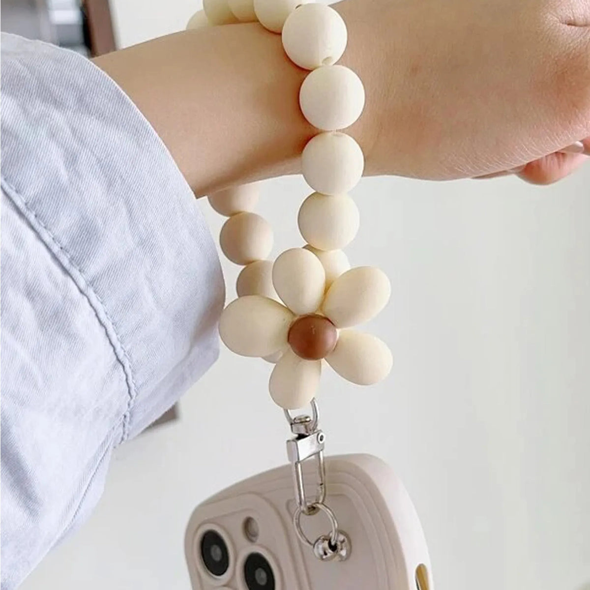 White Little Flower Lanyard phone case for iPhone, TPU matte frosted cover with lanyard and flower charm