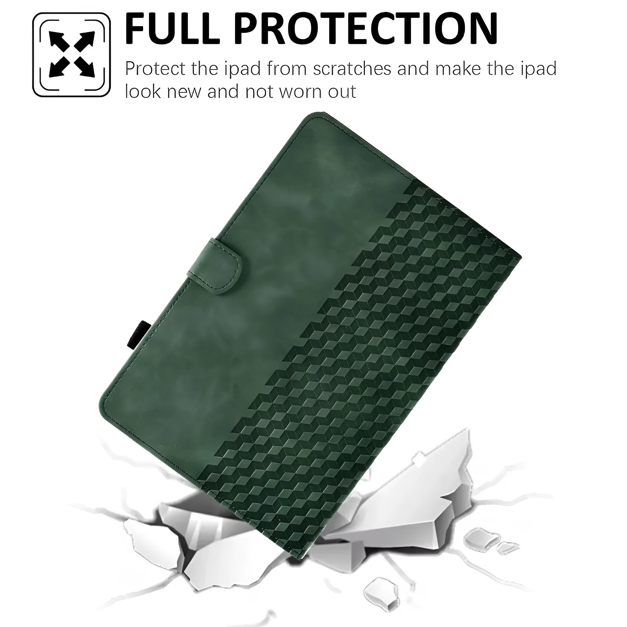 iPad Pro 11 leather case with diamond frosted texture showing card slots and adjustable stand mechanism