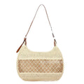 Women's straw cross body bag in horizontal square shape with sandwich pocket, khaki colour option