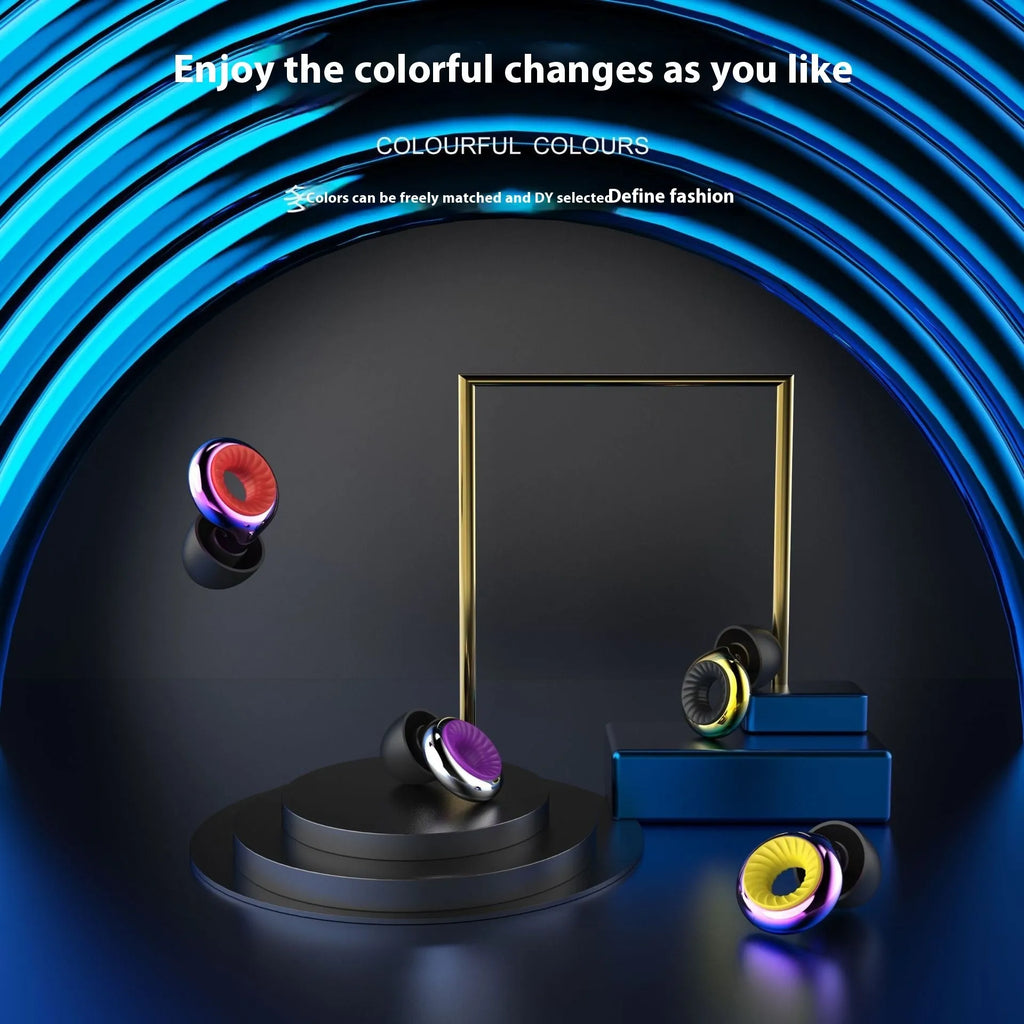 Set of coloured silicone sleep earplugs in gold, silver, purple, rose gold, and transparent with a black storage box.