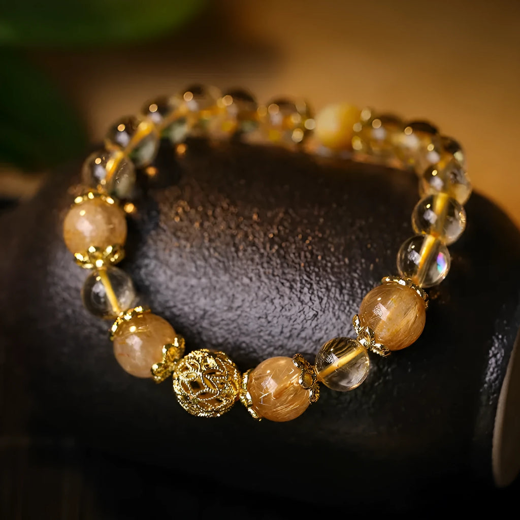 Retro-style lucky bracelet for women in artificial crystal, shown in amethyst gold and yellow gold colour options.