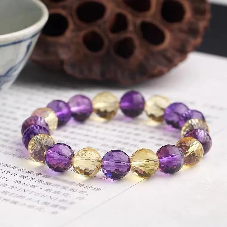 128-facet cut crystal ametrine bracelet showing amethyst, ametrine, and citrine colour options with zodiac and geometric styling