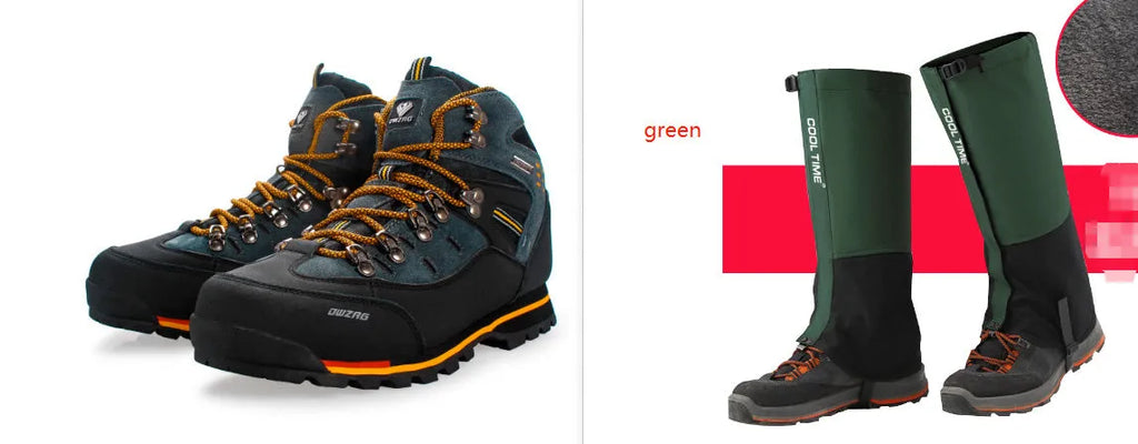 Pair of high-top hiking boots, synthetic leather upper, EVA sole, mid heel, black and yellow exploration colourway