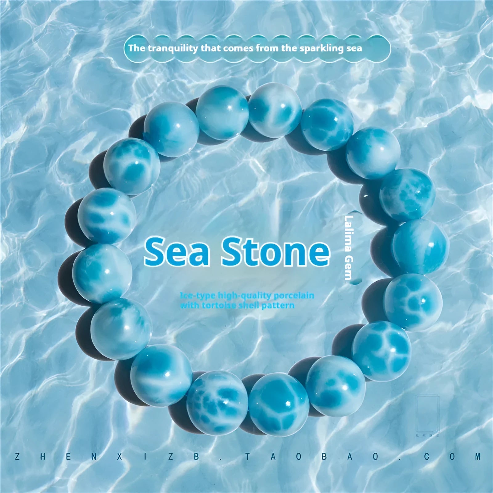 Blue natural crystal sea-pattern stone Bodhi bracelet with pearl decoration in Maillard style