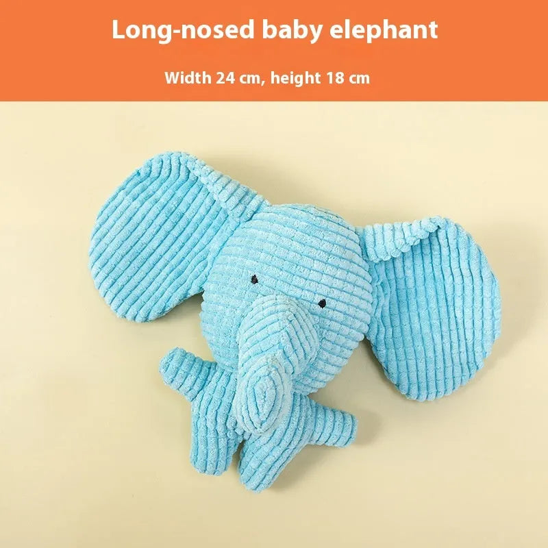 Bite-resistant plush dog toy in styles like blue elephant, rechargeable duck, and donkey.