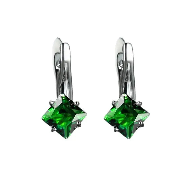 Women's copper earrings with diamond design and inlaid zircon in blue green or colour options