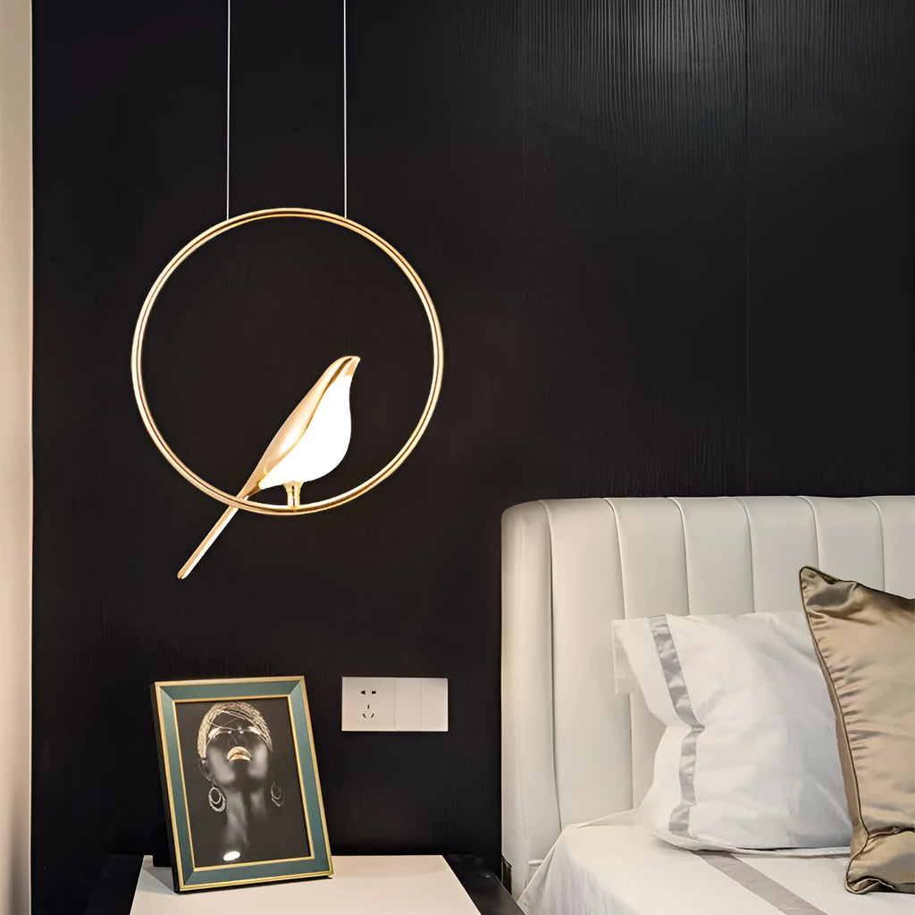 Modern minimalist magpie bird chandelier light fitting in zinc alloy and acrylic