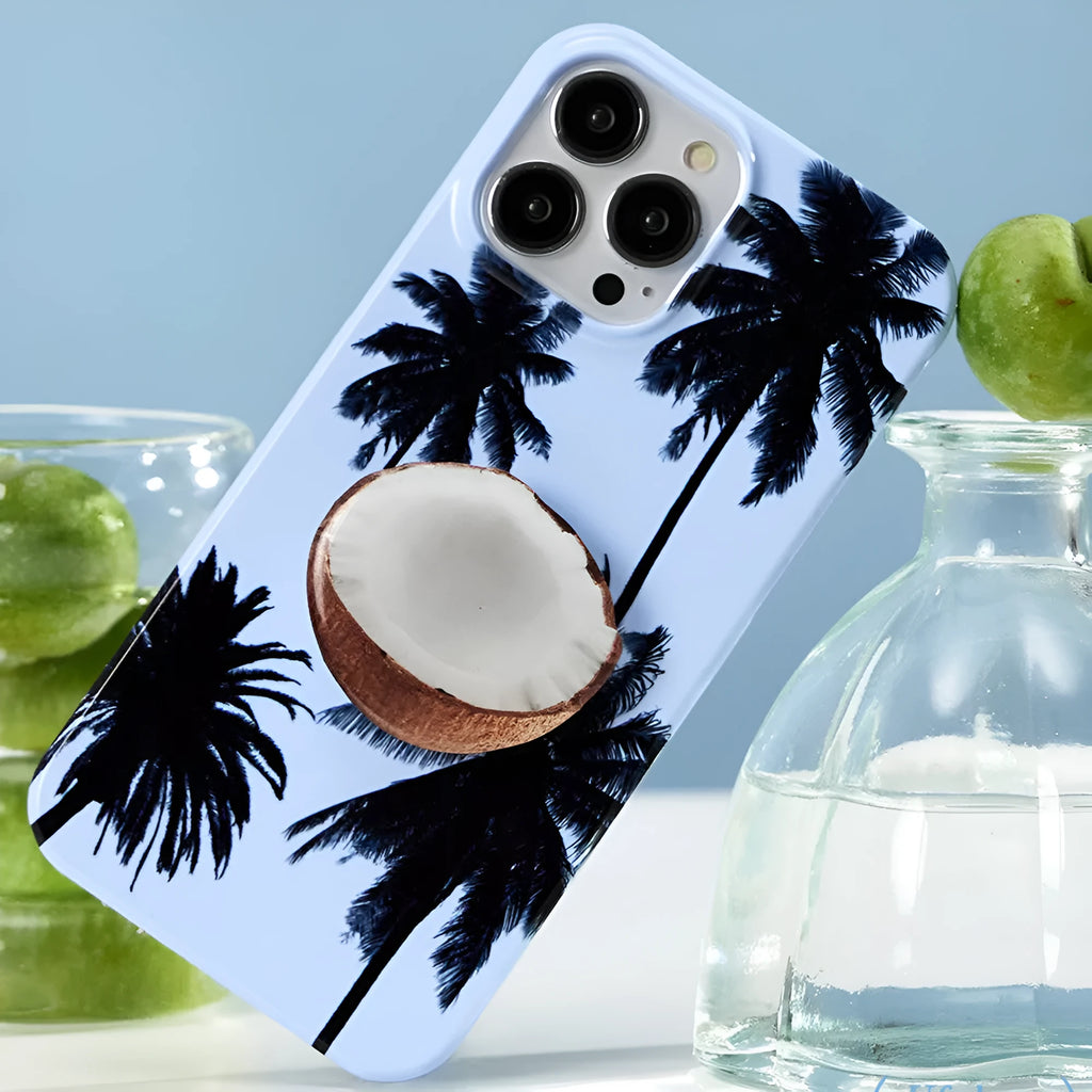 Original Summer Coconut TPU phone case for iPhone with optional bracket stand.
