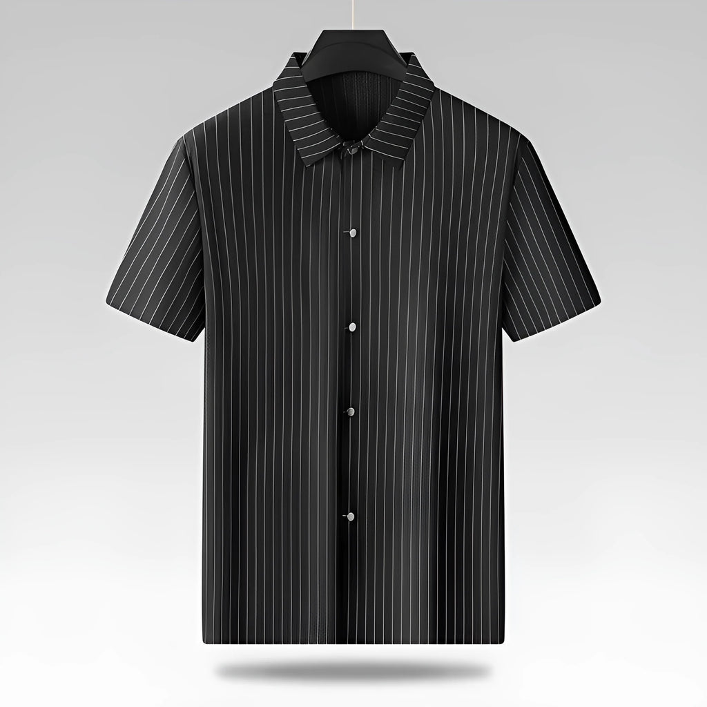 Men's black and khaki striped plus size casual shirt with square collar in loose fit