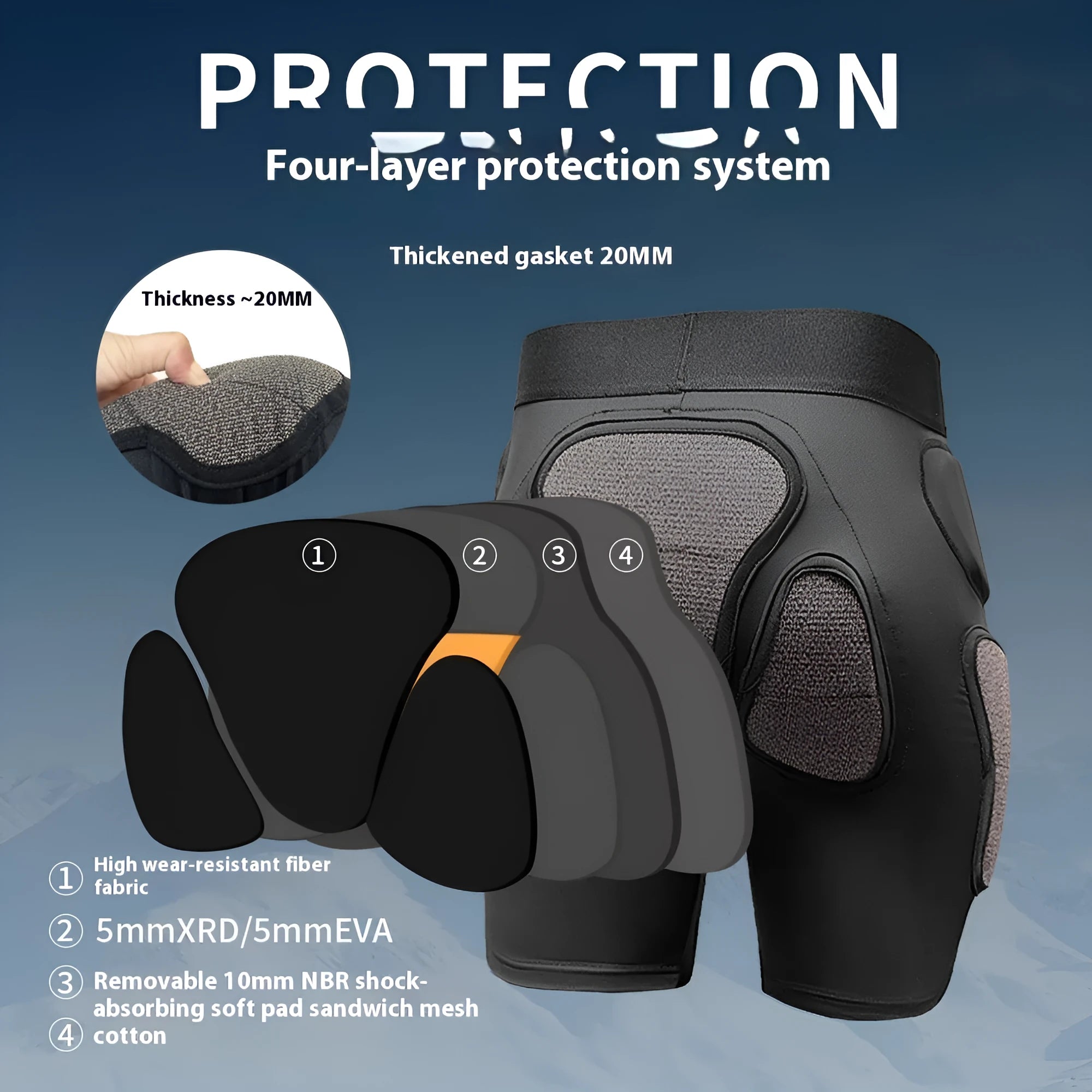 X-ray diffraction skiing protective hip pads and knee pads for inner wear during sports.