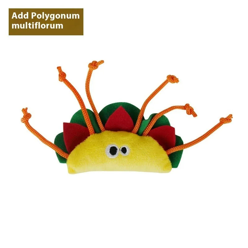 Six food-shaped catnip plush toys including burrito, cone, cucumber, mushroom, pineapple and pizza designs
