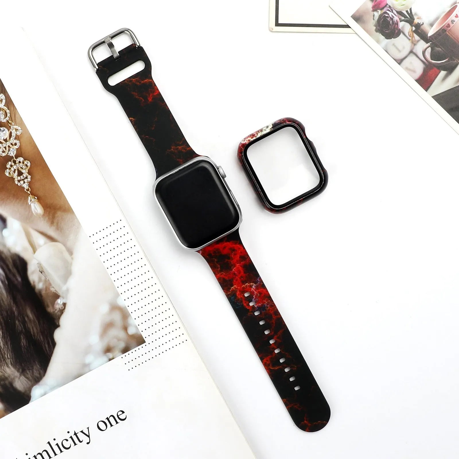 Printed pattern silicone replacement strap for Apple Watch in sizes 38mm 40mm 42mm 44mm