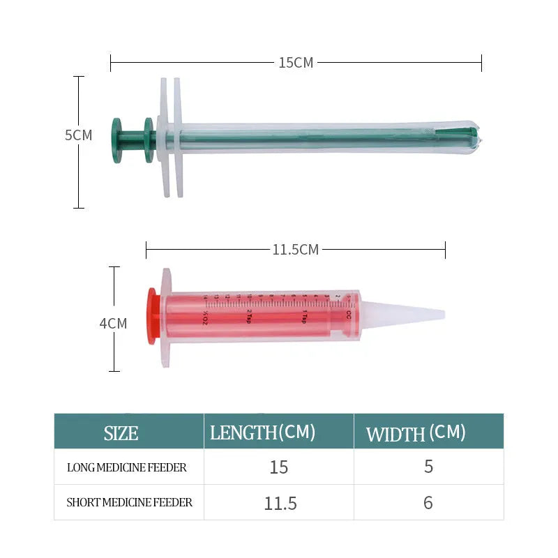 Two-piece soft-tip pet pill shooter set for cats and dogs with silica gel syringe