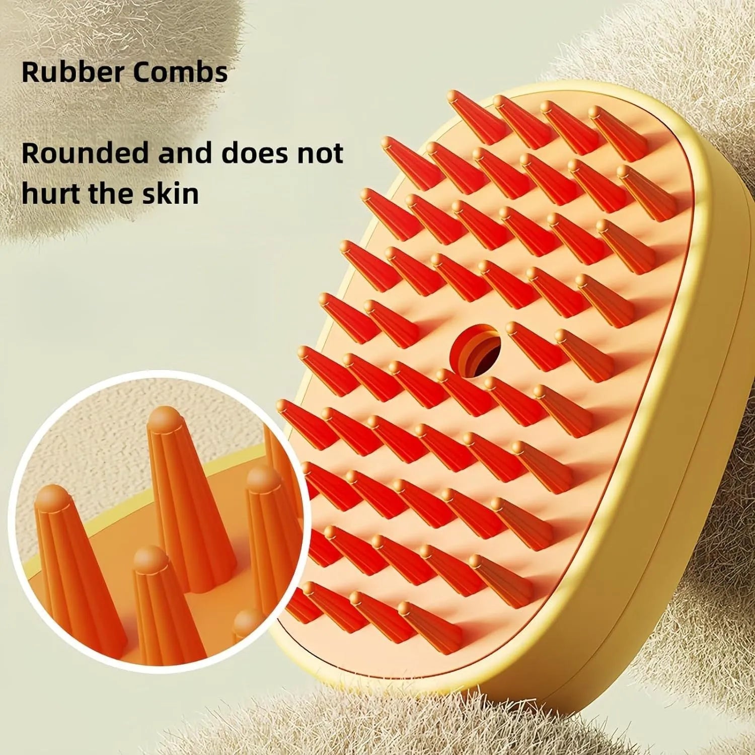 White or yellow rechargeable pet steam brush for grooming dogs and cats.