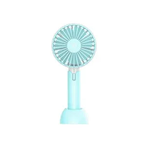 Blue USB mini desktop fan with 3 speed settings and figure 8 head motion pattern