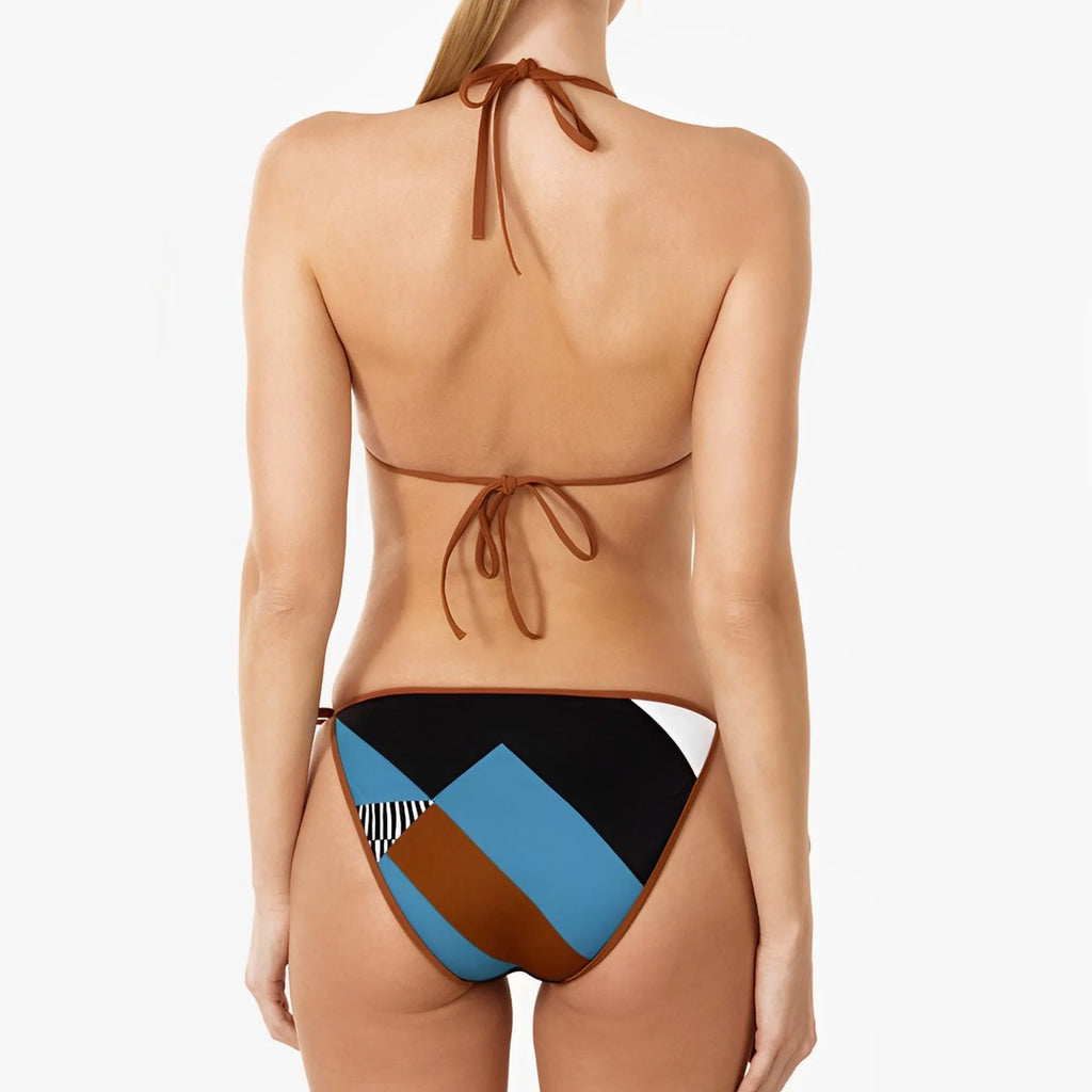 Women's skinny print backless bikini swimsuit in polyester available in sizes S M L XL