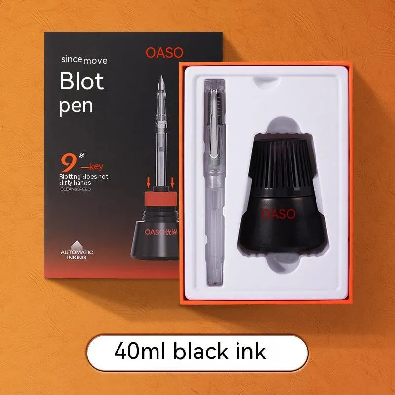 Student automatic suction pen set with plastic shell, 0.38mm and 0.5mm pen heads, and included ink feeder